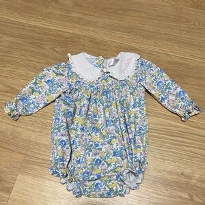 Floral Bubble Romper with White Collar - “Charlotte”